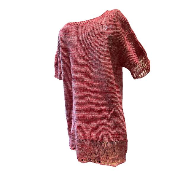 J Jill 100% Linen Knit Sweater Top Womens Size Small Red White Short Sleeve - Picture 3 of 5